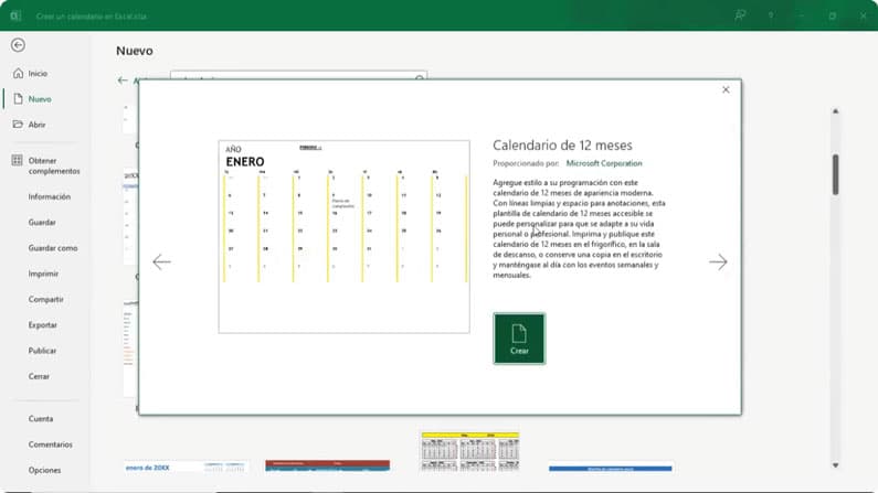 Calendario doce meses en Excel