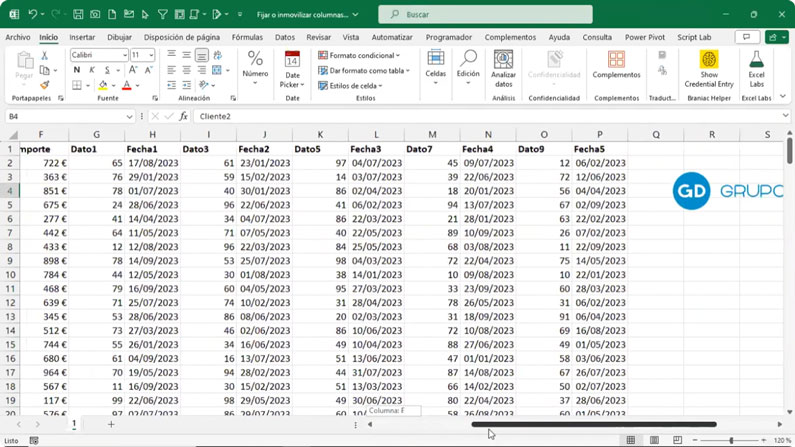 Desplazamiento de las columnas en un documento de Excel